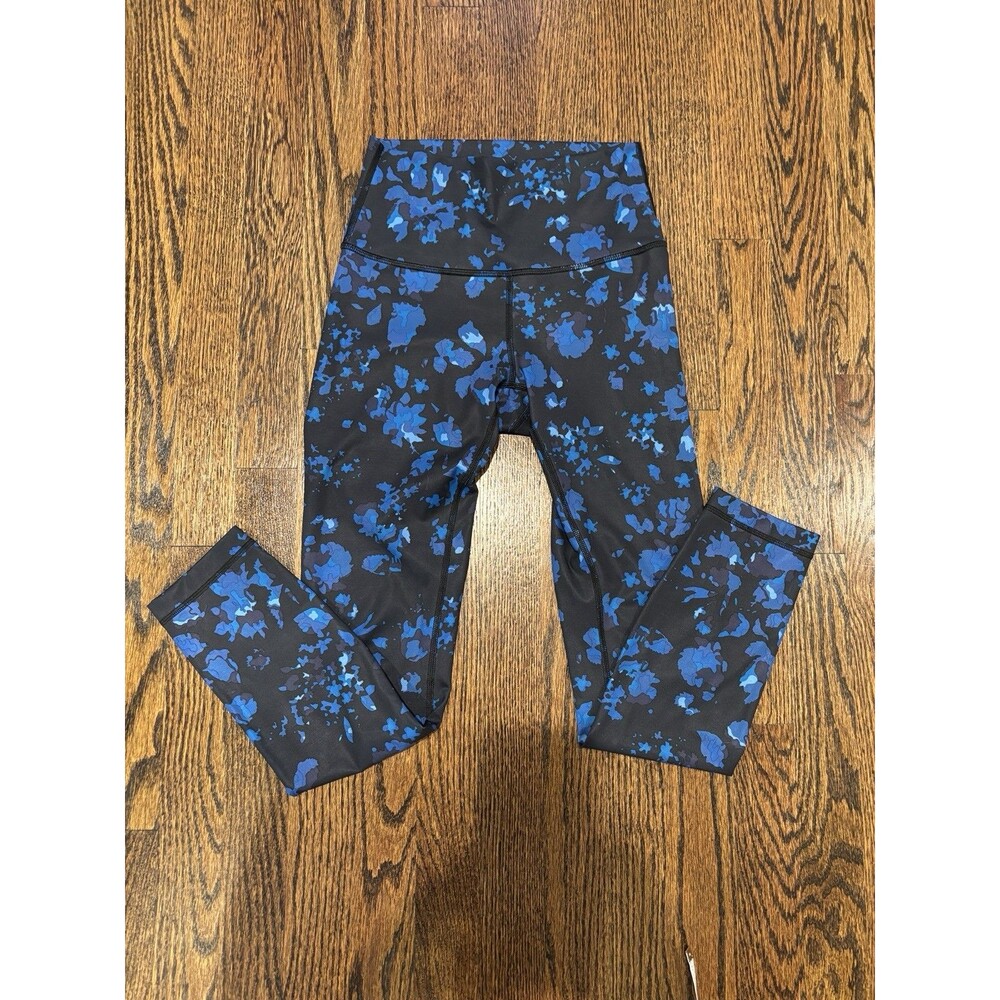 Lululemon Wunder Train High Rise Leggings Size 4 Blue Floral Athletic Yoga Pants